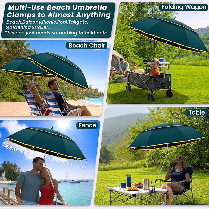 Chair Umbrella with Clamp,2PACK 53 inches Double Canopy Beach Chair Umbrella with Universal Clamp,50+ UV Protection,360° Swivel,Folding Clip on Sun Umbrellas for Table,Camping,Bench Chairs,Golf Cart
