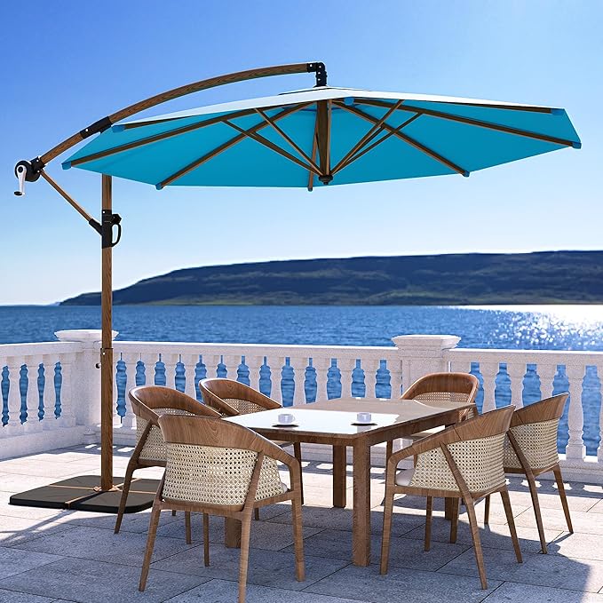 COSIEST Offset Patio Umbrella, Cantilever Hanging Outdoor Umbrella w/360-degree Rotation, Handy Crank, UV/Waterproof Canopy, 6 Ribs for Market, Backyard, Poolside, Garden