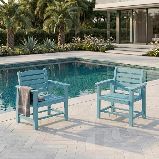 Outdoor Dining Chairs, Set of 2,Light Blue | HDPE material, comfortable armrests, weather-resistant furniture, ideal for table match, backyard, deck, garden