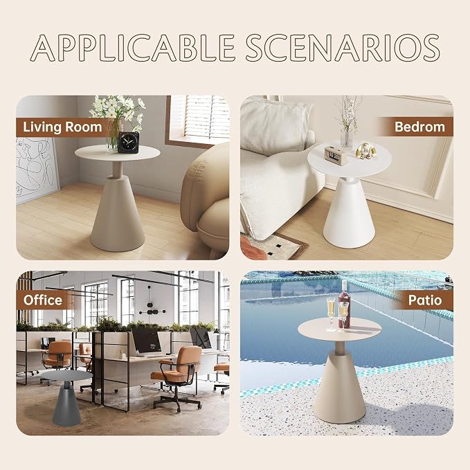 Accent Round Side Table Weather-Resistant Aluminum Structure, End Table for Living Room, Bedroom, Indoor & Outdoor Balcony Table (Color: Camel)