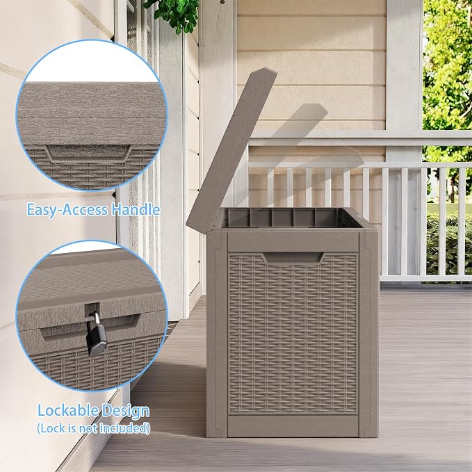 75 Gallon Outdoor Deck Storage Box, Weather Resistant Rattan Style Lockable Storage Container for Patio, Poolside & Backyard Large Space Organization (Grey, 75GAL)