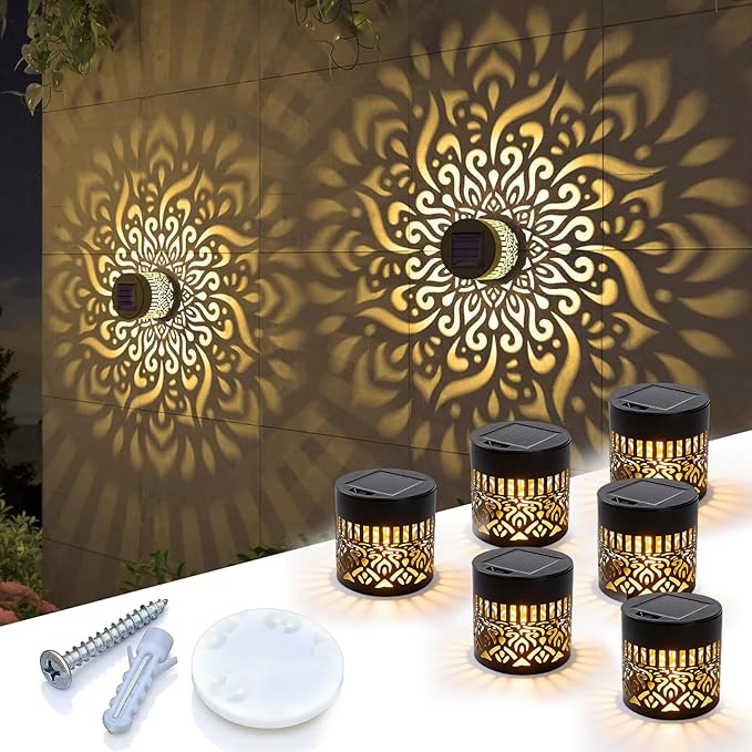 Decorative Solar Mandala Lights, 2026 New Mandala Solar Lights Outdoor, Mandala Theme Waterproof Fence Light, Shadow Projection Landscape Lighting for Backyard,Patio,Walkway,Lawn,Porch Decor (#B,6)