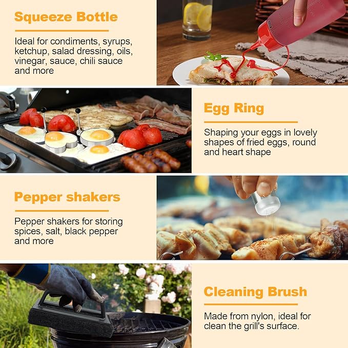 Terlulu Griddle Accessories Kit, 28 PCS Flat Top Grill Accessories for Blackstone and Camp Chef, Metal Spatula Set with Burger Press, Melting Dome, Tongs, Scraper, Carry Bag for Outdoor Grilling BBQ
