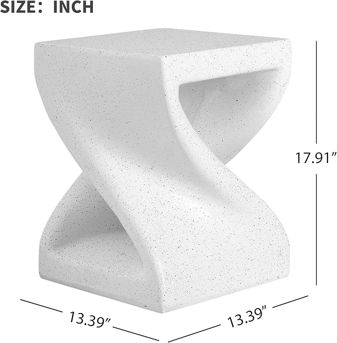 Outdoor Side Table Round Concrete Side Tables with White Terrazzo-Speckled Decor,MGO Twisted Patio End Table for Living Room Garden Balcony,Fully Assembled,White Marble