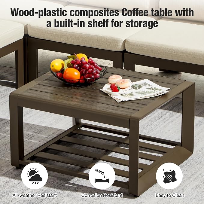 7 Pcs Metal Aluminum Patio Furniture Set Adjustable Corner Sofa with Coffee Table Outdoor Luxury Conversation Sofa Set
