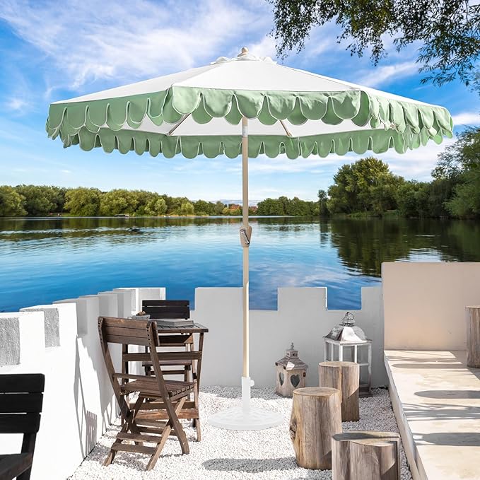 9Ft Elegant Valance Patio Umbrella, Outdoor Umbrellas for Patio with Auto-Tilt and Crank Systerm, Table Umbrella for Outdoors, Poolside,Beach, Backyard