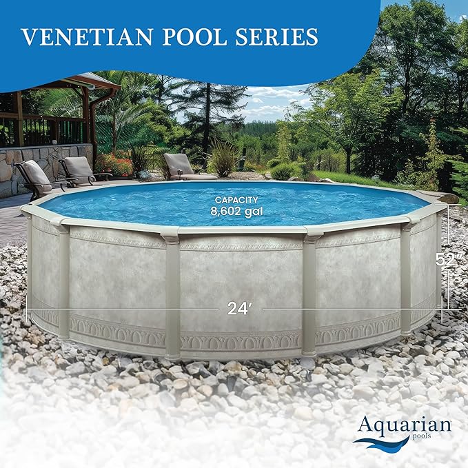 Aquarian Steel-Frame Outdoor Above-Ground Swimming Pool, Round, 24' x 52", Venetian