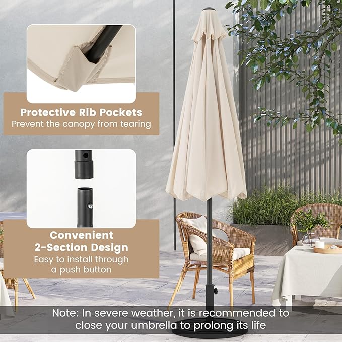 8.5 FT Patio Umbrella Outdoor Table Umbrella, Market Umbrella with Crank Handle, 8 Sturdy Ribs, Air Vent & Sun-Protective Canopy, Parasol for Garden, Backyard, Deck & Pool
