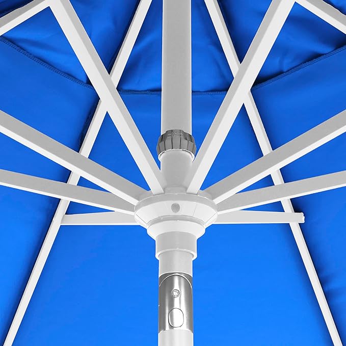 California Umbrella 12-Year-Non-Fading, 9Ft Premium Sunbrella Patio Umbrella, Hand-Crank, Button-Tilt, White Frame, Pacific Blue Fabric