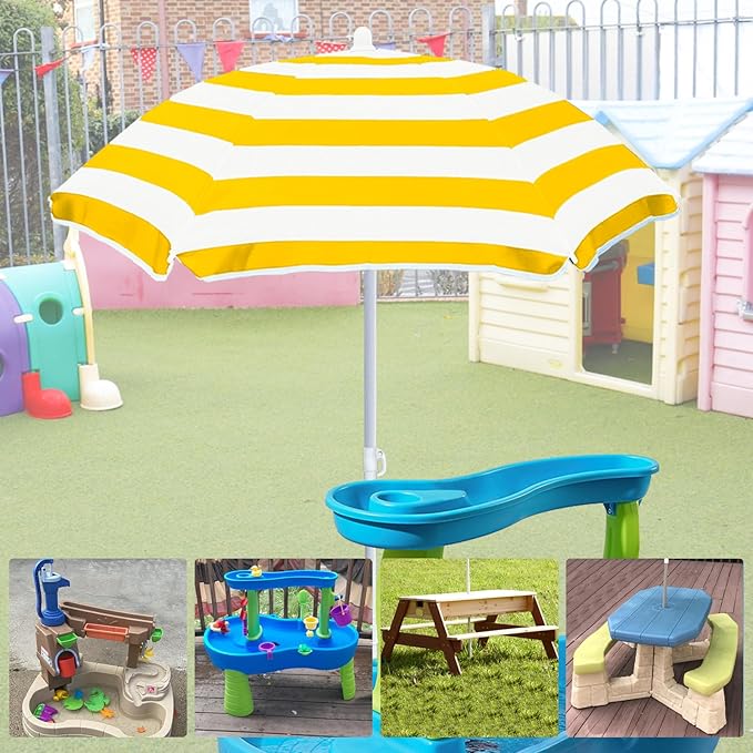 Water Table Umbrella for Kids - Heavy Duty 47" Portable Outdoor Umbrella with UPF50+ Protection, Beach Shade Cover for Sand Play, Camping & Picnic Tables, Sunshine Yellow