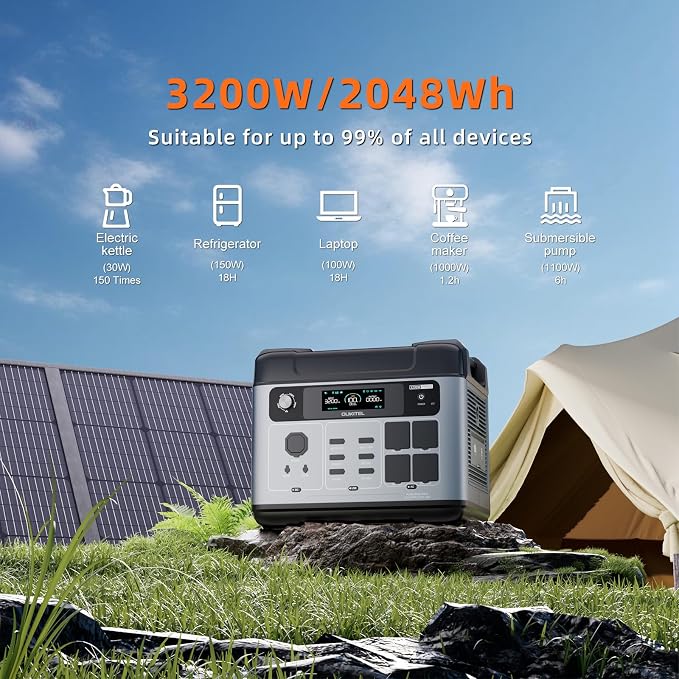 Portable Power Station, 2048Wh LiFePO4 Solar Generator with Panels Included, 3200W (Surge 6000W) AC Output Power Supply, 1800W Fast Charging, 10ms UPS, 16 Outlets for Home Backup RV Camping Emergency