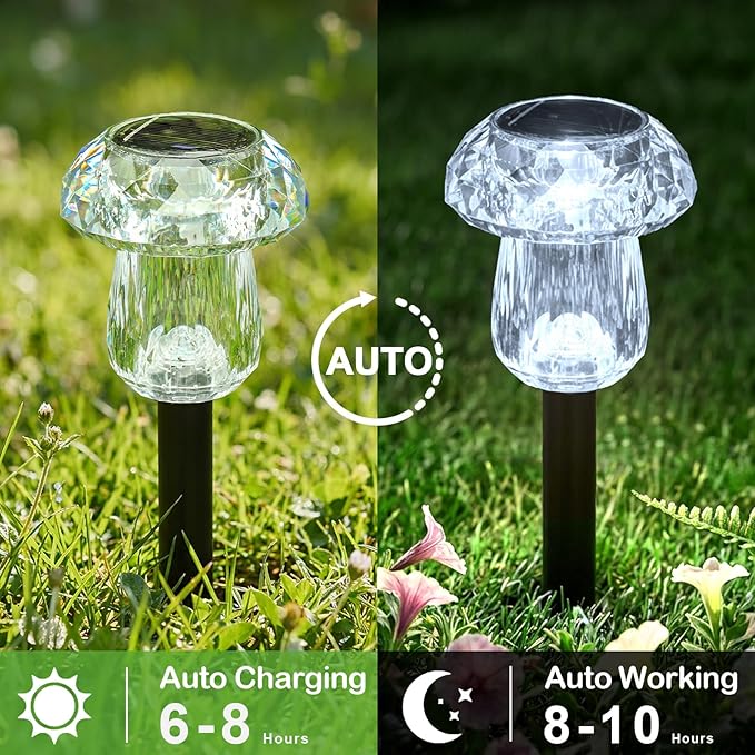 Solar Pathway Lights Outdoor 16 Pack Mushroom Garden Lights Waterproof Solar Powered Yard Lighting for Landscape, Driveway, Path, Walkway, Patio, Outside Garden Decorations, 6000K Cold White