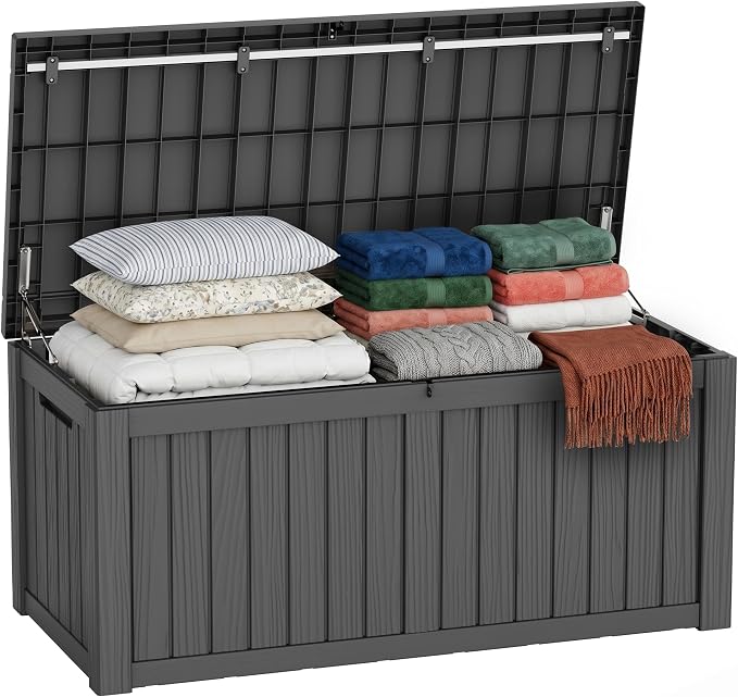 Large Outdoor Storage Box Waterproof, UV Resistant Resin Deck Box for Patio Furniture,Garden Tools,Cushions (Black, 150 Gallon)