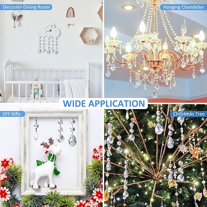 44 Pack Chandelier Crystal Prism Replacement, 38mm Hanging Clear Crystal Glass Bead Prisms 20mm Chandelier Crystals Modern for Foyer Wedding Lamp Windows Christmas Tree Decoration