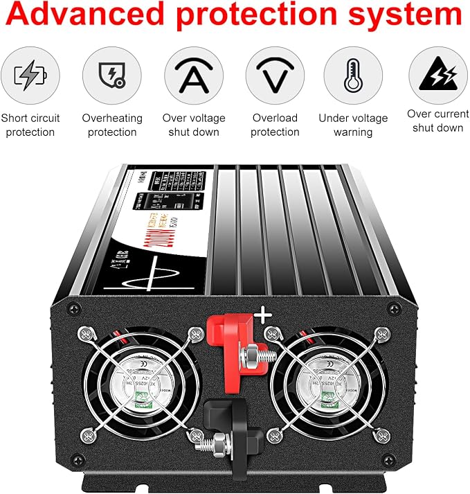 Xijia 2000W Pure Sine Wave Inverter，24V to 120V AC Converter for Home，Solar Systems，Remote and Bluetooth Control for Truck，Camping，with 2 20A AC Socket，Surge Power 4000W