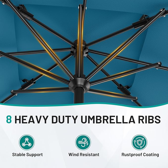 AreShark 8'x10' 2 Tiers Rectangular Patio Umbrella - Outdoor Umbrella Waterproof UV Protection, Market Table Umbrella w/Crank for Pool, Backyard, Deck(Lake Blue)
