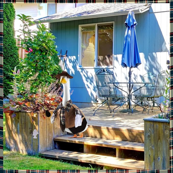 Fishing Porch Goose Outfits for 23 Inch Lawn Statue | Fisherman Costume for Plastic/Cement Statue, Duck Sculpture Clothes for Spring Summer Yard Patio Party Decoration