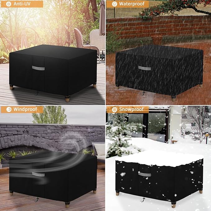 Dokon Patio Ottoman Covers Waterproof Outdoor Side Table Cover with Air Vents, Windproof Anti-UV Heavy Duty Oxford Fabric Patio Furniture Covers, Rectangle (28"L x 22"W x 17"H) - Black