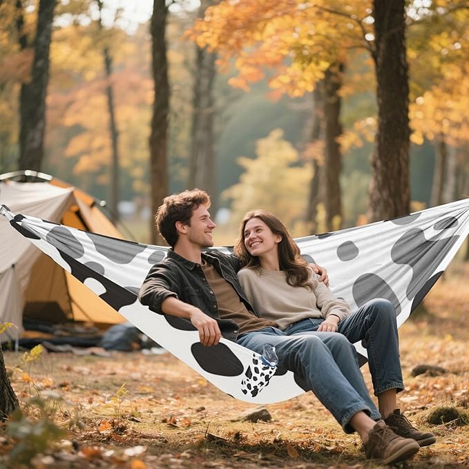 White Black Cow Leopard Print 330lb Capacity Camping Hammocks with Portabl Carry Bag Fabric Hammock for Outside Camping Essentials jamaca para Patio