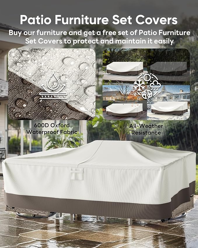 7 Pieces Outdoor Furniture with Fire Pit Deep Seating Wicker Patio Couch with Patio Swivel Chairs Outdoor Furniture Set for Deck Porch Garden Balcony Poolside-Brown/Beige