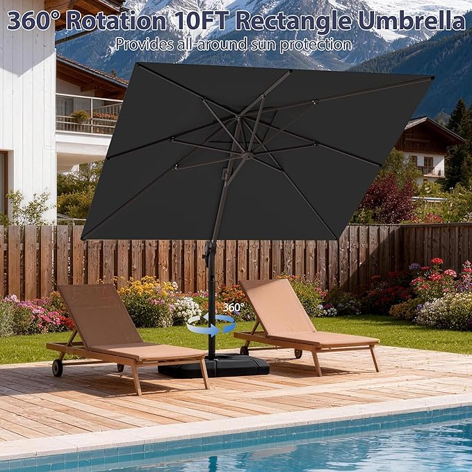 10' X 10' Patio Umbrella Cantilever Outdoor Rectangle Umbrella, Heavy Duty 360°Rotation Offset Umbrella for Garden Deck Pool Patio, Grey