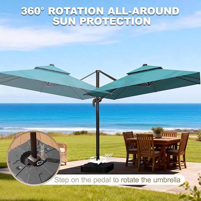 10x10Ft Patio Umbrella Outdoor Cantilever Rectangle Umbrella, 6-Level Tilt & 360° Rotation Offset Umbrella for Garden, Deck, Pool(Turquoise)