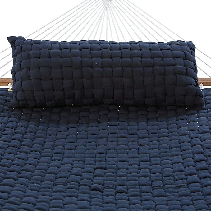 Hatteras Hammocks Navy Soft Weave Hammock with Free Extension Chains & Tree Hooks, Accommodates 2 People, 450 LB Weight Capacity, 13 ft. x 55 in.