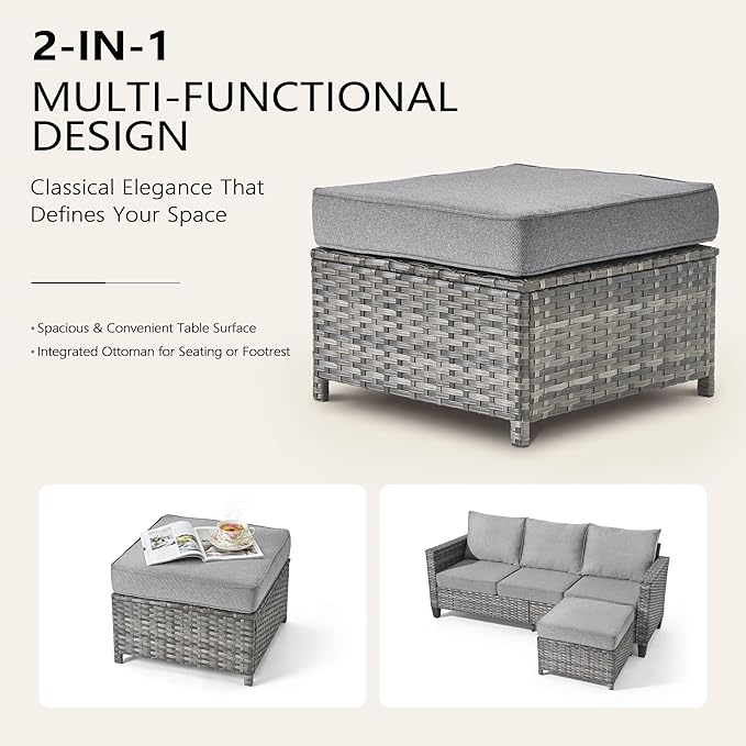 CAODOC 6 Pieces PE Wicker Patio Furniture Set, Outdoor Sectional Sofa with Swivel Chairs, Modern Rattan Conversation Set for Yard, Garden, Lawn, Deck, and Backyard