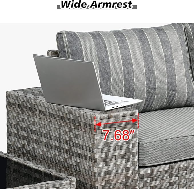 HOOOWOOO 9 Piece Modular Patio Outdoor Sectional Furniture Set with Swivel Rocking Chairs,Wicker Conversation Sofa Set,Outside Couch Set with Wide Arm(Grey Stripes)