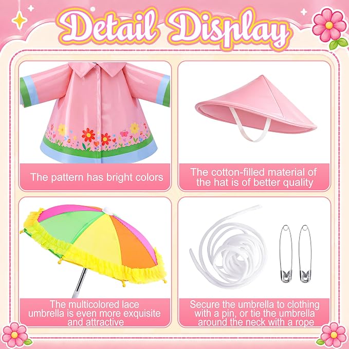 DECOHS 2 Set Raincoat Porch Goose Outfits, Summer Lawn Goose Statue Raincoat Costume, Yard Goose Clothes Raincoats Umbrella Hat Outfit for 23" Statue Patio Garden Decoration (Yellow & Pink)