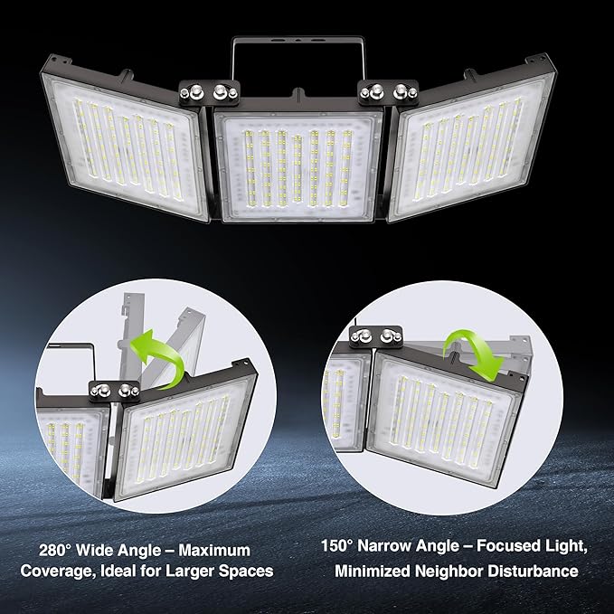 STASUN 600W LED Flood Light, Mini Series Stadium Light, 60000LM 6000K Daylight White, IP66 Waterproof, 3 Adjustable Panels, Outdoor Sports Lighting for Basketball Court, Parking Lot, Baseball Field