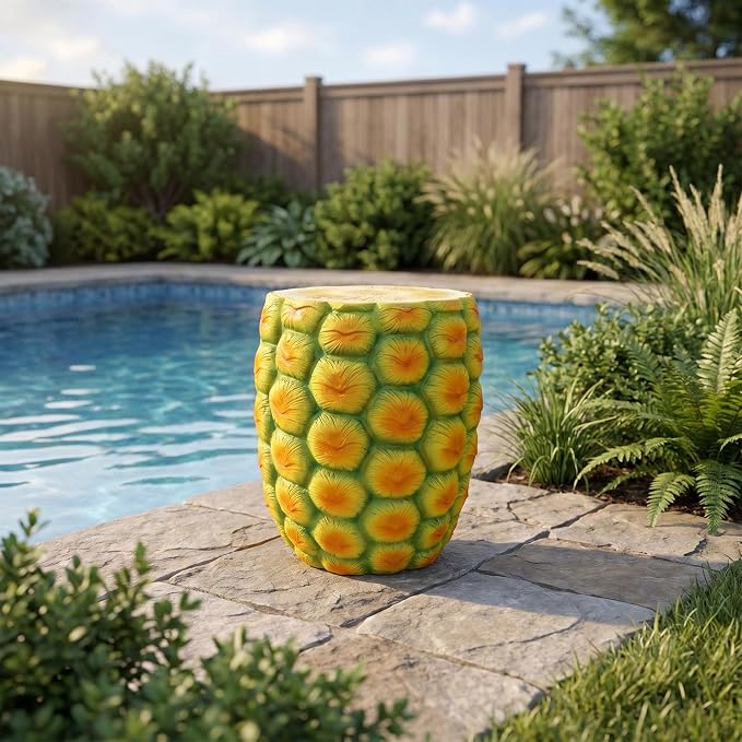 Pineapple Shaped Resin Stool 14" – Outdoor Garden Stool, Side Table & Plant Stand | Weather-Resistant Tropical Decor for Patio, Balcony, Living Room, Indoor & Outdoor Use (Pineapple)