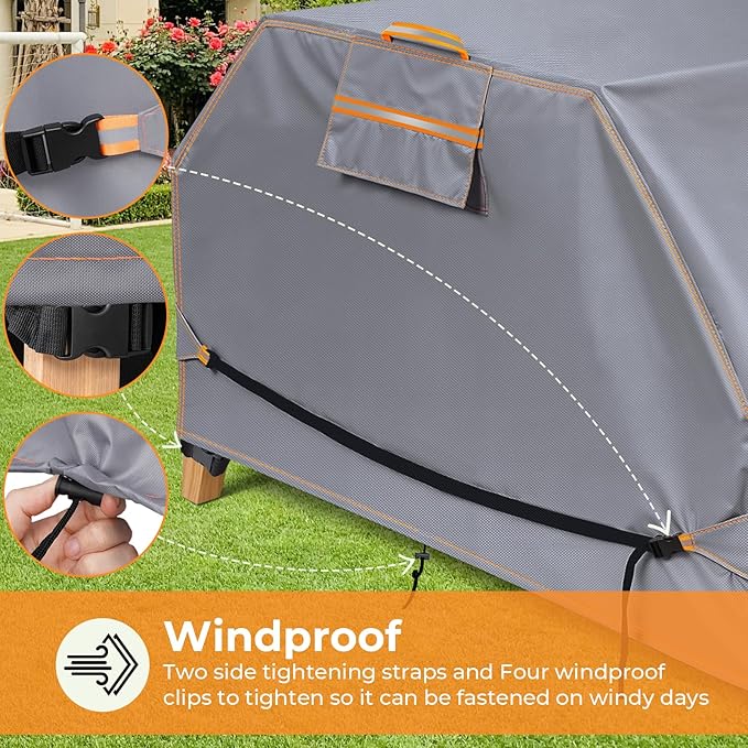 Picnic Table Cover, 70/72 Inch Patio Picnic Table Bench Cover, Heavy Duty 420D Oxford Fabric Waterproof Anti UV Windproof with Adjustable Straps Air Vent, Fits 6 FT Picnic Tables, Grey