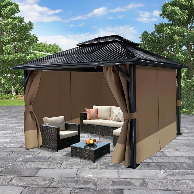 COWVIE 4-Panel 12' x 12' Gazebo Replacement Curtains, Patio Privacy Sidewalls with Double Zipper, Replacement for Outdoor Gazebo Canopy (Curtain Only)