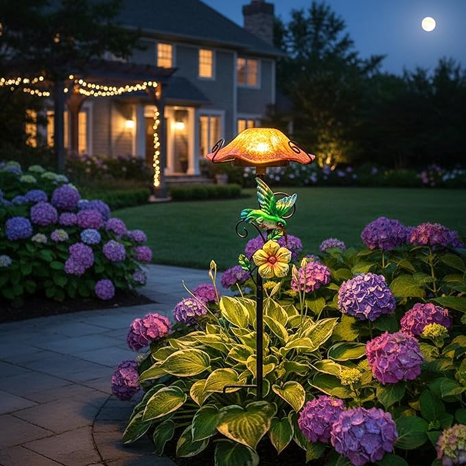 Solar Outdoor Lights Decorative Solar Glass Mushroom Lights Waterproof LED Yellow Garden Stake Light for Walkway Pathway Lawn Patio Yard Decorations.