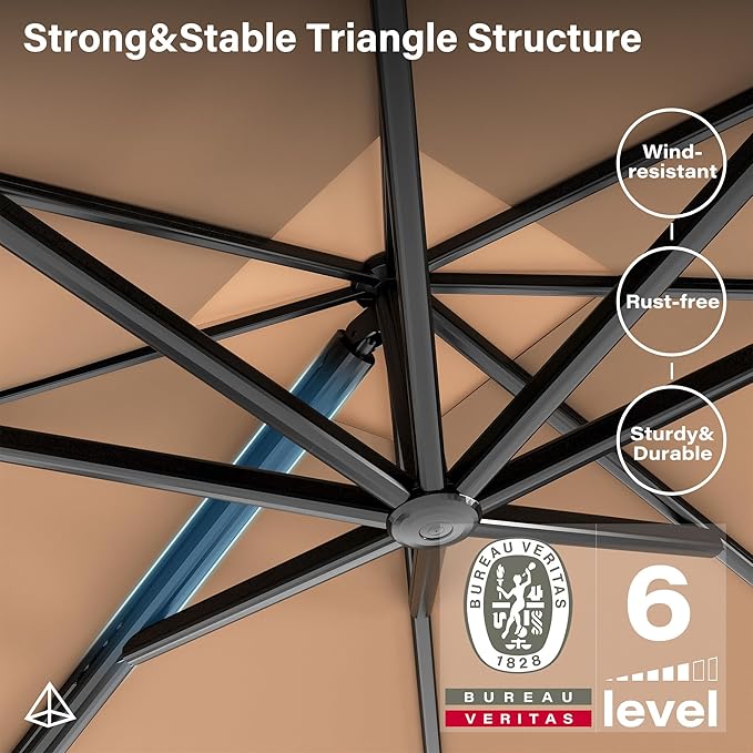 LAUSAINT HOME Cantilever Patio Umbrella, 360° Rotating Offset Umbrella with Aluminum Frame, Large Square Sunshade for Backyard, Pool, Deck, Lawn (Square, Khaki)