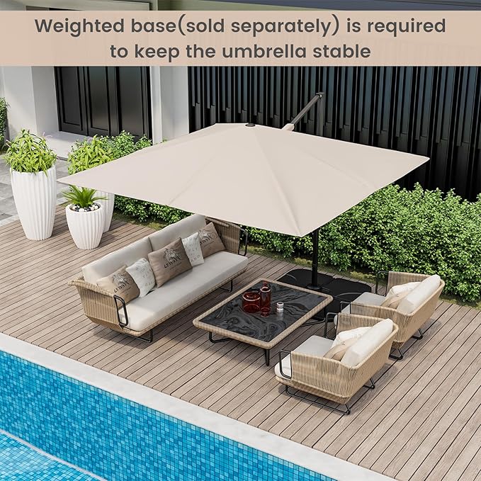 Tangkula 9.5 FT Cantilever Patio Umbrella, Outdoor Square Offset Umbrella with 360° Rotation, Heavy Duty Patio Hanging Umbrella with Cross Base for Garden Deck Pool Backyard (Beige)