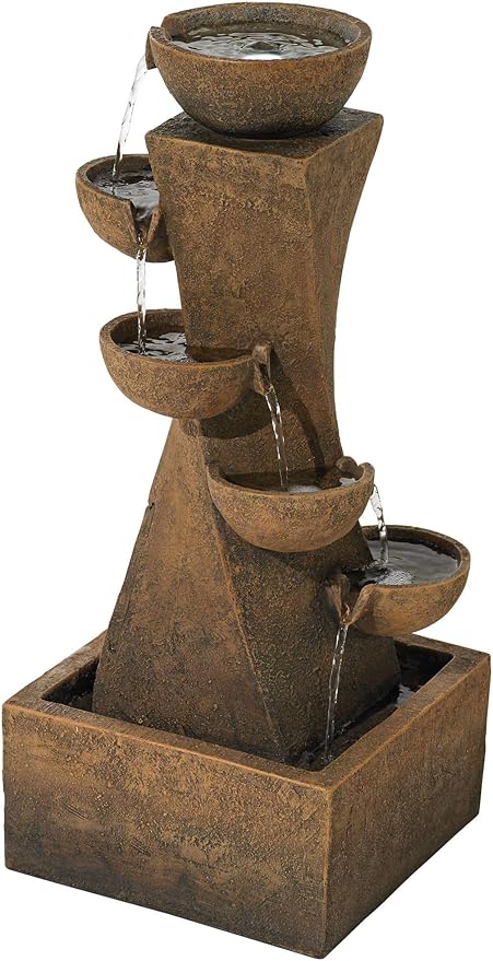 Cascading Bowls 27 1/2" High Large Modern Zen Indoor Outdoor Decor Faux Stone Floor Fountain with Light LED Standing Waterfall Water Feature for Outside Garden Patio Yard Backyard - John Timberland