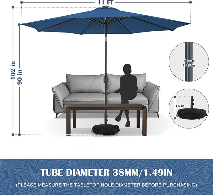 Sundale Outdoor 11 ft Patio Umbrella with Sand Bag Umbrella Base Included, Outdoor Umbrella with Tilt and Crank, Navy