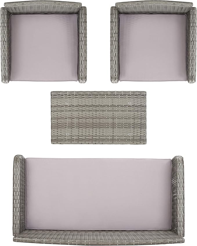 SAFAVIEH PAT7505B Collection Aboka Grey 4-Piece Outdoor Living Patio Set