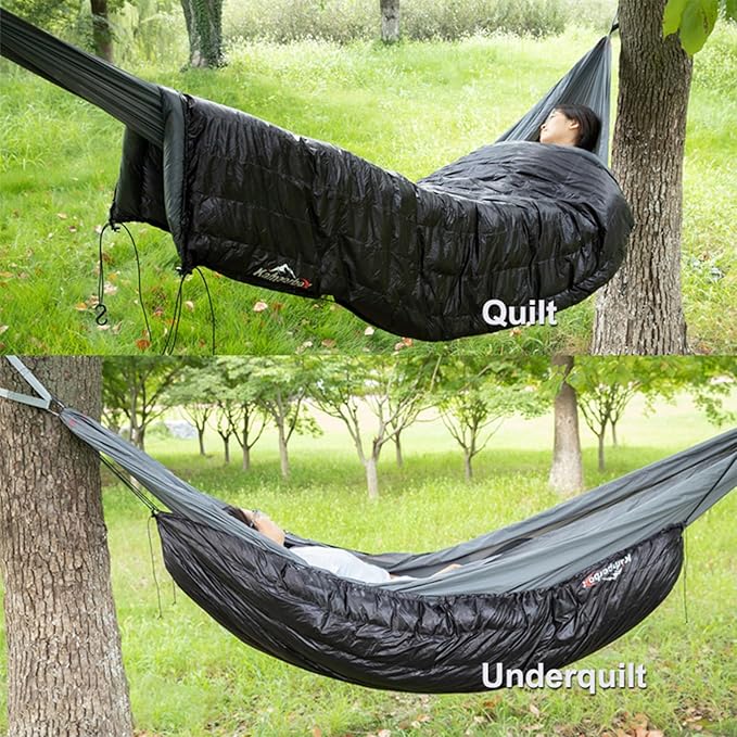 Camping Hammock Duvet with Duck Down Fill, All Weather Windproof Underquilt for Backpacking and Hiking, Lightweight Hybrid Sleeping Gear for Outdoor Adventures (Black)
