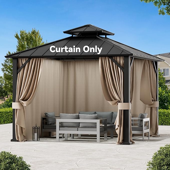 Covered Outdoor Gazebo Curtain Replacement Universal 4-Panel Sidewalls 10' x 10', Outdoor Gazebo Privacy Curtains with Zipper, Replacement for Outdoor, Patio Canopy, Garden and Backyard (Curtain Only)