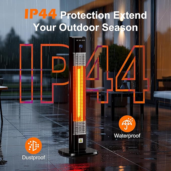 1500W Outdoor Heater,Patio Heater with Remote, 3 Heat Levels, 24H Timer, Carbon Fiber Heating Tube, Tip-Over & Overheat Protection, Electric Space Heaters for Indoor,Outdoor,Garage,Backyard