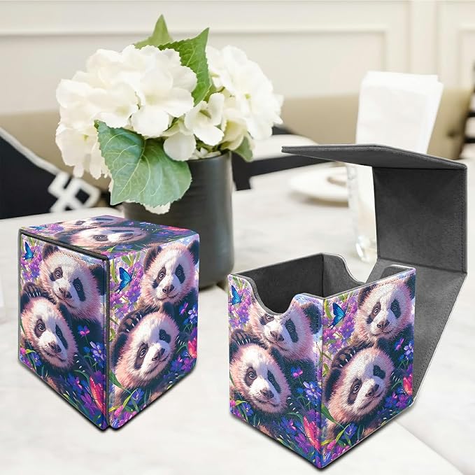 Butterfly Panda Card Deck Box for MTG, Personalized Card Storage Case Fits 120+ Sleeved Cards, Premium Leather TCG Box with Strong Magnetic Closure for Magic, CCG, PTCG, Baseball Cards