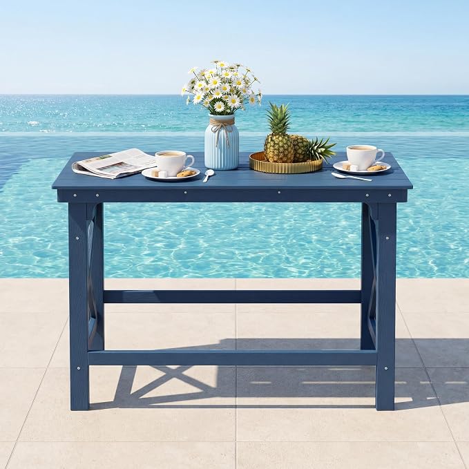 60" HDPE Outdoor Bar Table, Rectangle Patio Bar Height Counter Table, All-Weather Adirondack Outdoor Pub Table, Waterproof Patio Bar Table for Outside, Garden, Backyard, Deck, Blue