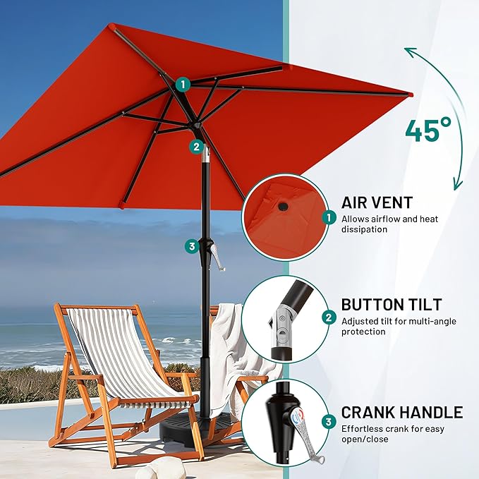 AreShark 6.5' x 10' Rectangular Patio Umbrellas for Outdoor, Outdoor Table Umbrella, Large Outdoor Patio Umbrellas with 6 Sturdy Ribs for Pool, Garden, Deck & Market (Orange)