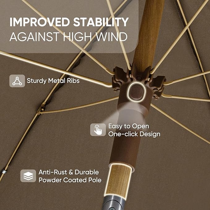 Tempera Heavy Duty High Wind Beach Umbrella with Sand Anchor & Carry Bag | Patio Outdoor Umbrella with Aluminum Frame and Push Button Tilt, Ideal for Travel Garden Lawn, UPF 60+
