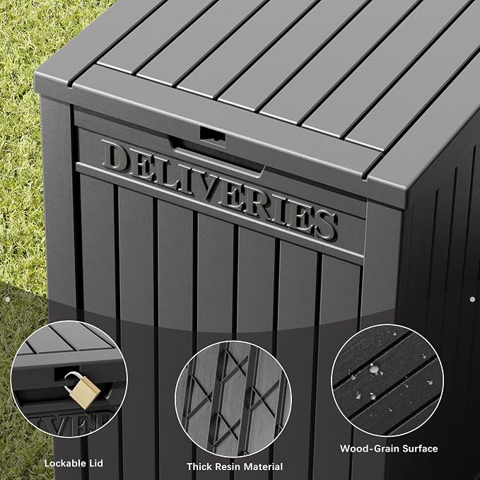 NUNU LAB Package Delivery Box for Outside, 51 Gallon Storage Deck Box with Lockable Secure, Waterproof Large Resin Drop Boxes for Porch