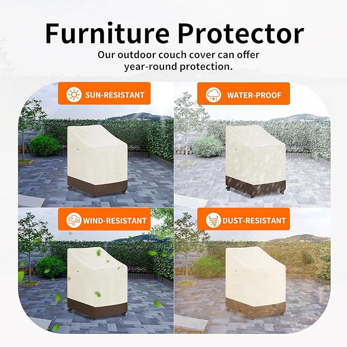 Easy-Going Heavy Duty Outdoor Stackable Chair Cover, Waterproof Patio Chair Cover, Windproof Outdoor Furniture Cover with Air Vent (1 Pack-28Wx36Dx47H inch, Beige/Dark Brown)