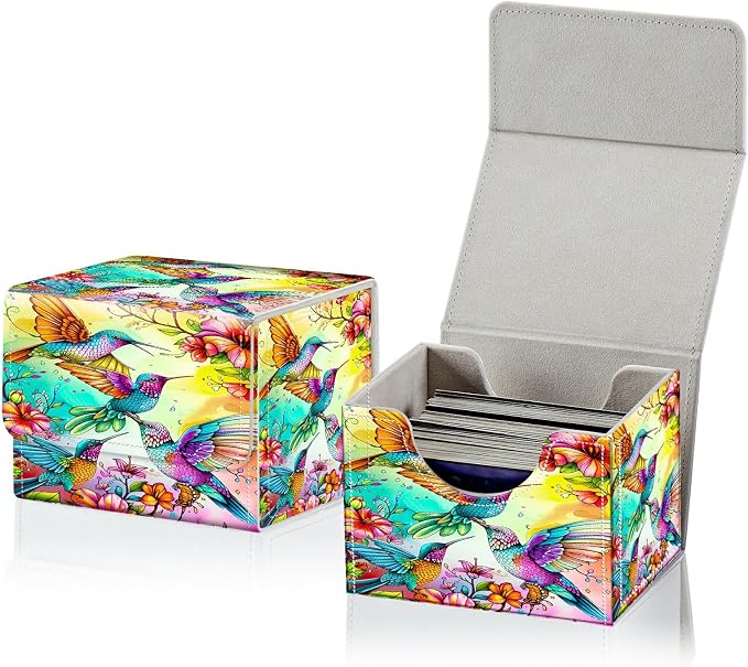 Card Deck Box for MTG, Cards Storage Box Fits 120+ Sleeved, Leather Small Size Strong Magnetic Closing Card Case for Board Games Magic TCG CCG Baseball Collection, Four Birds Flowers